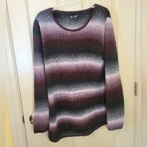 Au Lieu - Women's Pull Over Sweater 100% Acrylic Purple stripe blend 2X